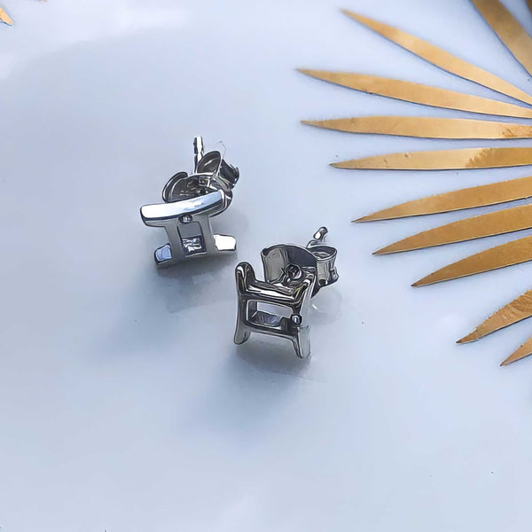 Gemini zodiac earrings sterling silver 925 Swarovski crystals – flatlay | LoveYours Collection
