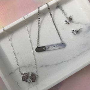 Gemini jewellery gift box set sterling silver 925 necklace and earrings – back view | LoveYours Collection