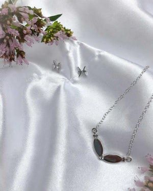 Pisces constellation necklace sterling silver 925 Swarovski crystals – flatlay | LoveYours Collection