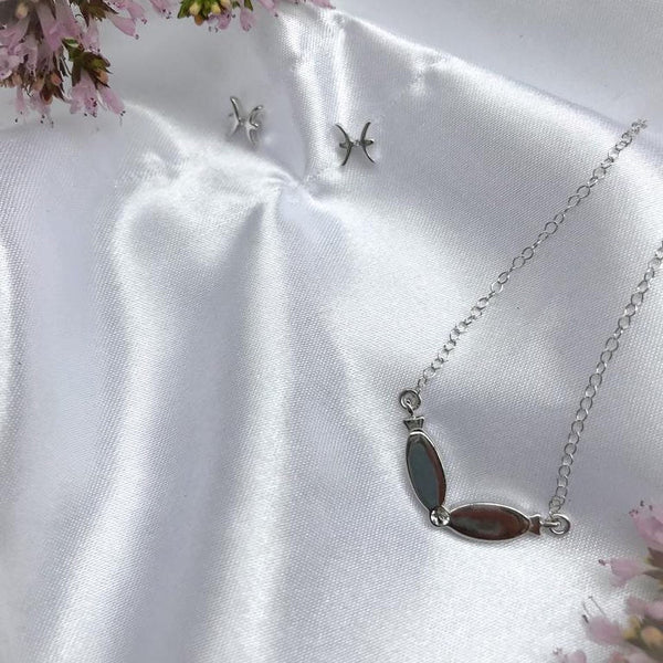 Pisces jewellery gift box set sterling silver 925 necklace and earrings – front view | LoveYours Collection