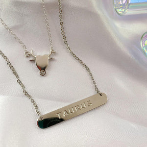 Taurus jewellery gift box set sterling silver 925 necklace and earrings – back view | LoveYours Collection