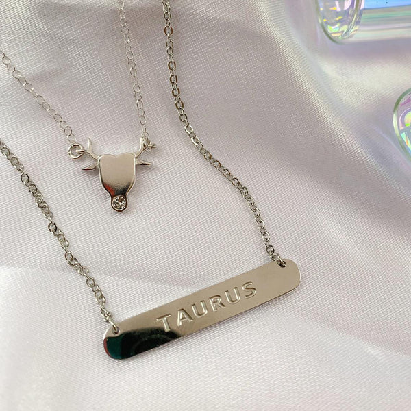 Taurus jewellery gift box set sterling silver 925 necklace and earrings – back view | LoveYours Collection