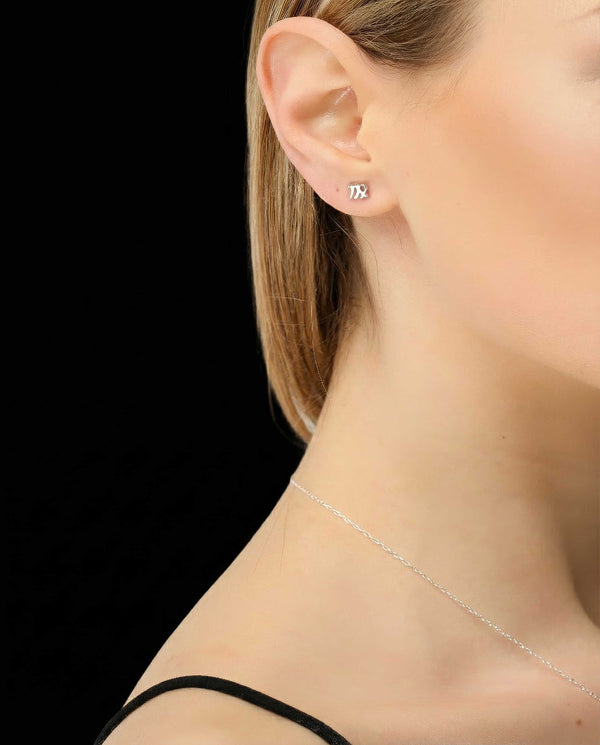 Virgo zodiac earrings sterling silver 925 Swarovski crystals – close up | LoveYours Collection